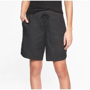 Athleta Bali Bermuda Linen Shorts Womens 6 Black Pull On Drawstring